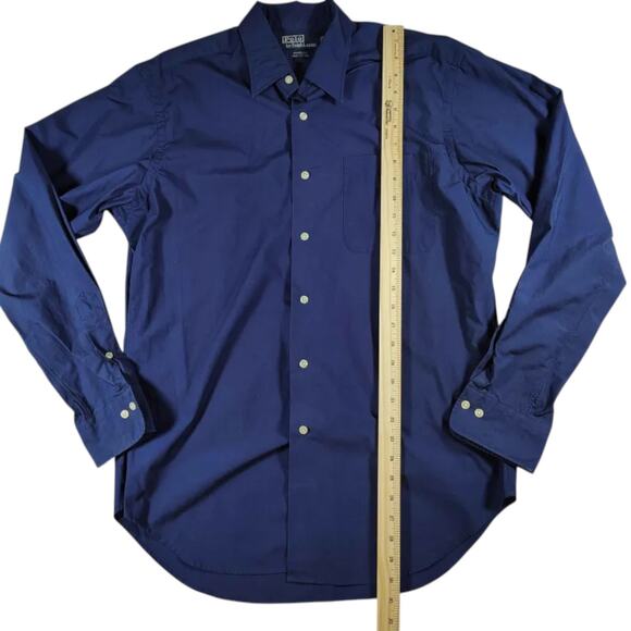 VTG - Polo by Ralph Lauren - Men's Navy Button Up - Size: 15 1/2 34/35 (Medium) - Picture 4 of 7